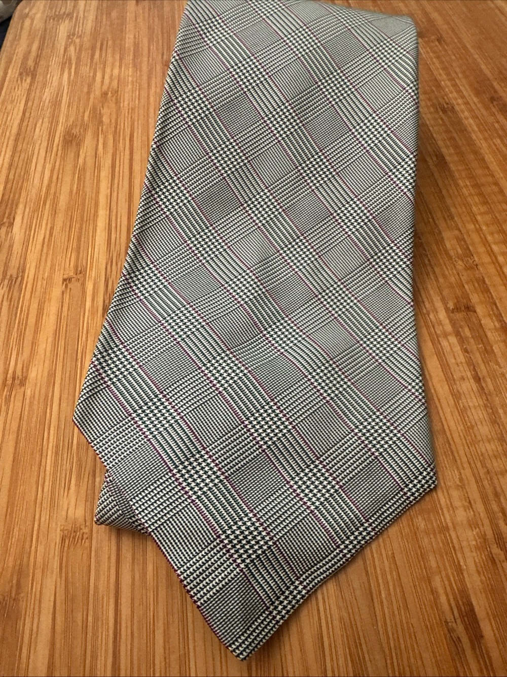 Vintage Polo Ralph Lauren Tie 100% Silk Glen Plaid Made USA Green Burgundy NOS